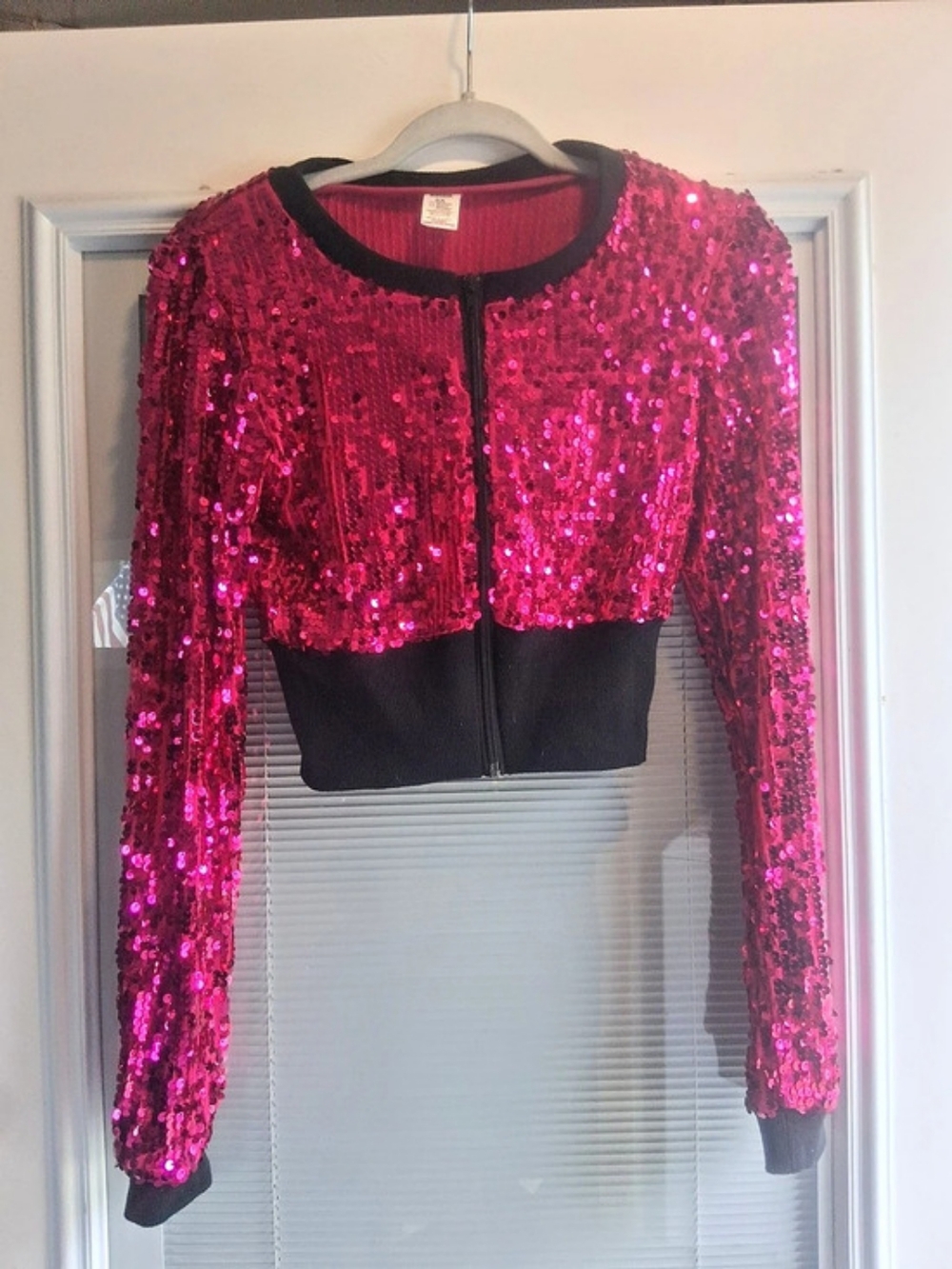 Balera Sequin Bomber Jacket in Pink & Black Size Small